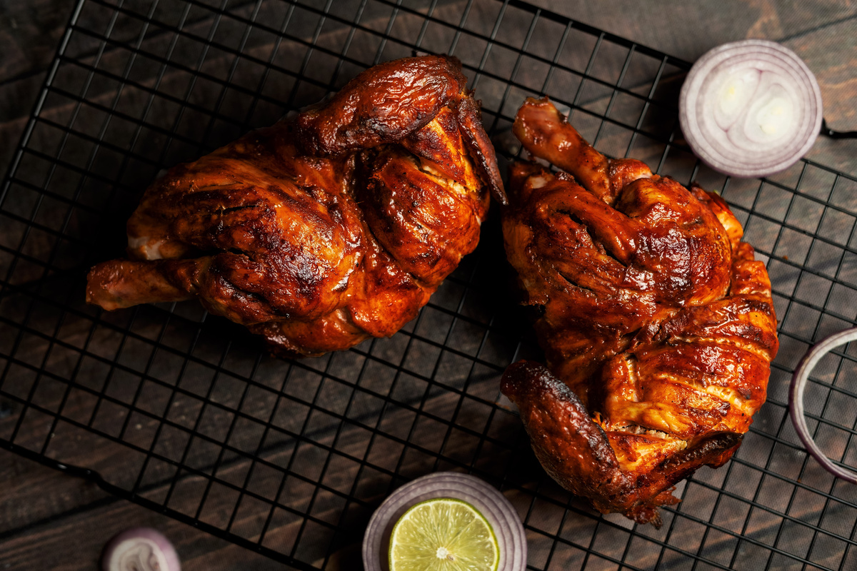 Roasted Chicken on a Mesh Wire Food Tray